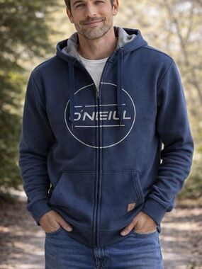 O’Neill Zip Up Hoodie Small Blue Fleece Lined Surf Skate Casual